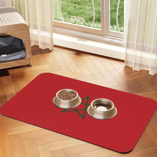 Futtermatte für Haustiere, Flagge von Marokko, wasserdicht und rutschfest, für Hunde und Katzen, keine Flecken, schnell trocknend, Wasserspendermatte für Hunde Futtermatte für Haustiere, Flagge von Marokko, wasserdicht und rutschfest, für Hunde und Katzen, keine Flecken, schnell trocknend, Wasserspendermatte für Hunde von HMBGFW