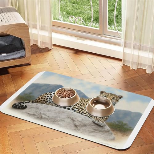 Futtermatte für Haustiere, Leopardenmuster, wasserdicht und rutschfest, für Hunde und Katzen, keine Flecken, schnell trocknend, Wasserspendermatte für Hunde Futtermatte für Haustiere, Leopardenmuster, wasserdicht und rutschfest, für Hunde und Katzen, keine Flecken, schnell trocknend, Wasserspendermatte für Hunde von HMBGFW