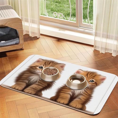Futtermatte für Haustiere mit zwei niedlichen Katzen, wasserdicht und rutschfest, für Hunde und Katzen, keine Flecken, schnell trocknend, Wasserspendermatte für Hunde Futtermatte für Haustiere mit zwei niedlichen Katzen, wasserdicht und rutschfest, für Hunde und Katzen, keine Flecken, schnell trocknend, Wasserspendermatte für Hunde von HMBGFW