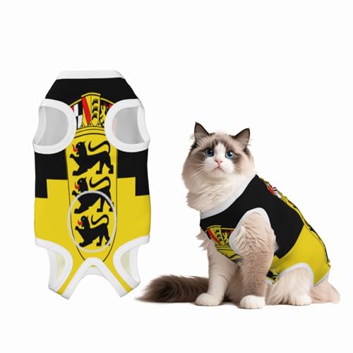 Genesungsanzug mit Flagge des Landes Baden-Württemberg für Hunde und Katzen nach Operationen, Haustier-Genesungsshirt, Einteiler, Haustier-Operationsanzug von HMBGFW