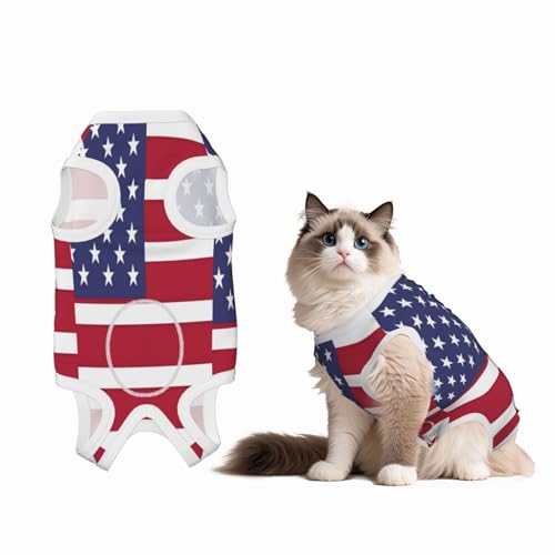 Genesungsanzug mit amerikanischer Flagge für Hunde und Katzen nach Operationen, Haustier-Genesungsanzug, Einteiler für Haustier-Operationen von HMBGFW
