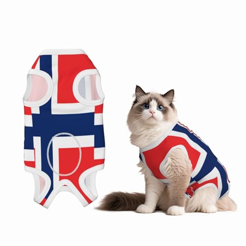 Genesungsanzug mit norwegischer Flagge für Hunde und Katzen nach Operationen, Haustier-Genesungsanzug, Einteiler für Haustier-Operationen von HMBGFW