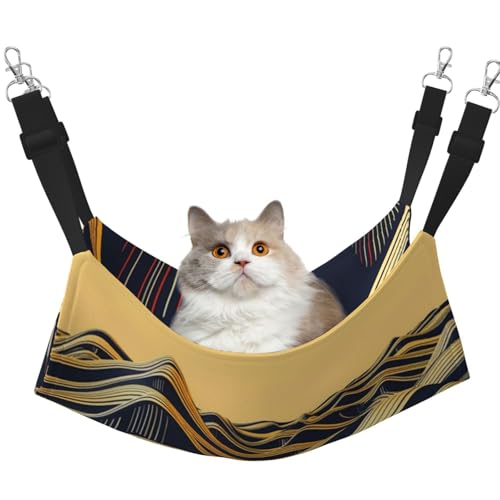 HMBGFW Golden Wave Wende-Katzen-Hängematte, weich, atmungsaktiv, Haustierkäfig-Hängematte mit doppelseitigem Hängebett für kleine Hunde, Kaninchen HMBGFW Golden Wave Wende-Katzen-Hängematte, weich, atmungsaktiv, Haustierkäfig-Hängematte mit doppelseitigem Hängebett für kleine Hunde, Kaninchen von HMBGFW