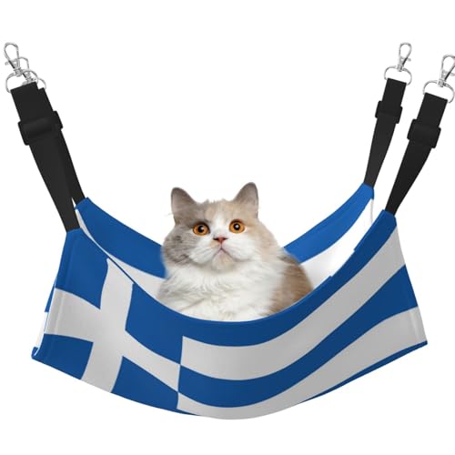 HMBGFW Griechische Flagge, wendbare Katzen-Hängematte, weich, atmungsaktiv, Haustierkäfig-Hängematte mit doppelseitigem Hängebett für kleine Hunde, Kaninchen von HMBGFW
