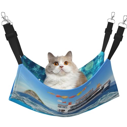 HMBGFW Happy Ocean Holiday Wende-Hängematte für Katzen, weich, atmungsaktiv, Haustierkäfig-Hängematte mit doppelseitigem Hängebett für kleine Hunde, Kaninchen HMBGFW Happy Ocean Holiday Wende-Hängematte für Katzen, weich, atmungsaktiv, Haustierkäfig-Hängematte mit doppelseitigem Hängebett für kleine Hunde, Kaninchen von HMBGFW