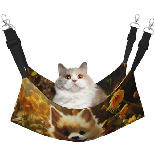 HMBGFW Sonnenblumen- und Welpenhängematte für Katzen, wendbar, weich, atmungsaktiv, Haustierkäfig-Hängematte mit doppelseitigem Hängebett für kleine Hunde, Kaninchen HMBGFW Sonnenblumen- und Welpenhängematte für Katzen, wendbar, weich, atmungsaktiv, Haustierkäfig-Hängematte mit doppelseitigem Hängebett für kleine Hunde, Kaninchen von HMBGFW