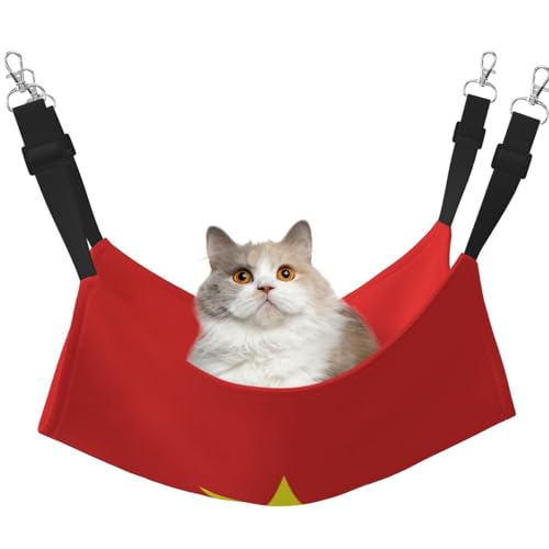 HMBGFW Vietnamesische Flagge, wendbare Katzen-Hängematte, weich, atmungsaktiv, Haustierkäfig-Hängematte mit doppelseitigem Hängebett für kleine Hunde, Kaninchen HMBGFW Vietnamesische Flagge, wendbare Katzen-Hängematte, weich, atmungsaktiv, Haustierkäfig-Hängematte mit doppelseitigem Hängebett für kleine Hunde, Kaninchen von HMBGFW