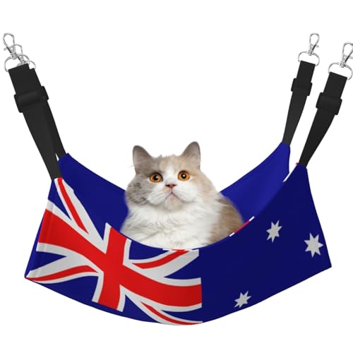 HMBGFW Wendbare Katzenhängematte mit australischer Flagge, weich, atmungsaktiv, Haustierkäfig-Hängematte mit doppelseitigem Hängebett für kleine Hunde, Kaninchen HMBGFW Wendbare Katzenhängematte mit australischer Flagge, weich, atmungsaktiv, Haustierkäfig-Hängematte mit doppelseitigem Hängebett für kleine Hunde, Kaninchen von HMBGFW