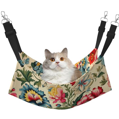 HMBGFW Wendbare Katzenhängematte mit bunten Blumen, weich, atmungsaktiv, Haustierkäfig-Hängematte mit doppelseitigem Hängebett für kleine Hunde, Kaninchen HMBGFW Wendbare Katzenhängematte mit bunten Blumen, weich, atmungsaktiv, Haustierkäfig-Hängematte mit doppelseitigem Hängebett für kleine Hunde, Kaninchen von HMBGFW