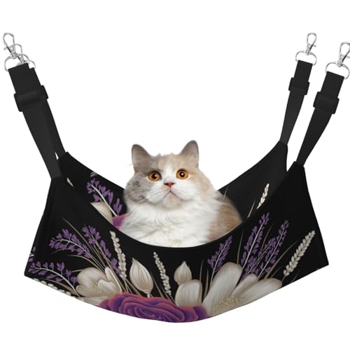 HMBGFW Wendbare Katzenhängematte mit violetten und weißen Blumen, weich, atmungsaktiv, Haustierkäfig-Hängematte mit doppelseitigem Hängebett für kleine Hunde, Kaninchen HMBGFW Wendbare Katzenhängematte mit violetten und weißen Blumen, weich, atmungsaktiv, Haustierkäfig-Hängematte mit doppelseitigem Hängebett für kleine Hunde, Kaninchen von HMBGFW