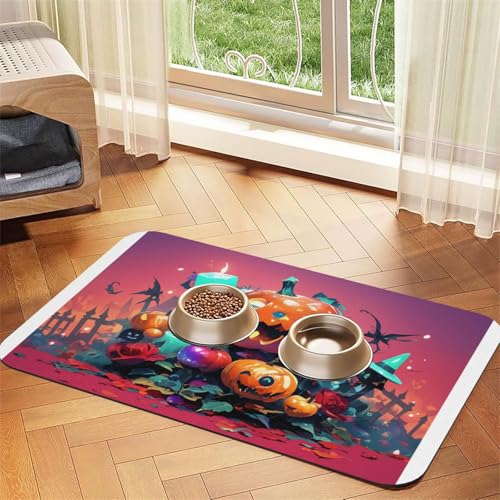 Halloween Revelry Haustier-Futtermatte, wasserdicht und rutschfest, für Hunde und Katzen, keine Flecken, schnell trocknend, Wasserspendermatte für Hunde Halloween Revelry Haustier-Futtermatte, wasserdicht und rutschfest, für Hunde und Katzen, keine Flecken, schnell trocknend, Wasserspendermatte für Hunde von HMBGFW