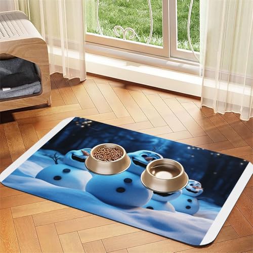 Happy Christmas Schneemann Haustier-Futtermatte, wasserdicht und rutschfest, für Hunde- und Katzenfutter, keine Flecken, schnell trocknend, Wasserspendermatte für Hunde von HMBGFW