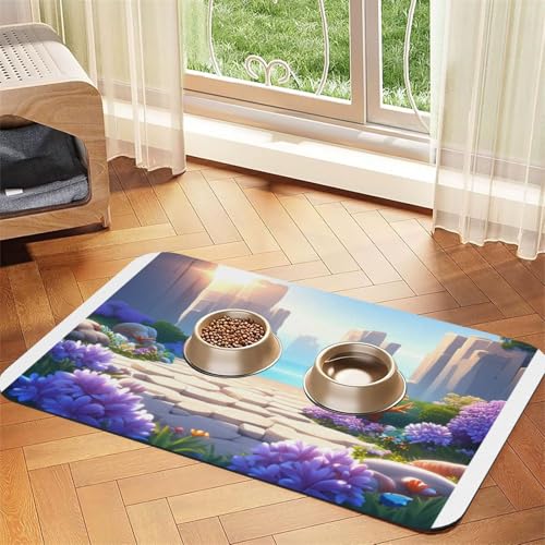 Haustier-Futtermatte mit Blumenmuster, wasserdicht und rutschfest, für Hunde und Katzen, keine Flecken, schnell trocknend, Wasserspendermatte für Hunde Haustier-Futtermatte mit Blumenmuster, wasserdicht und rutschfest, für Hunde und Katzen, keine Flecken, schnell trocknend, Wasserspendermatte für Hunde von HMBGFW