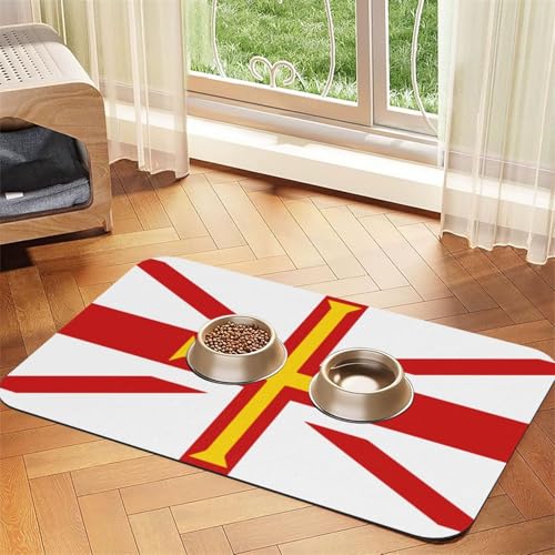 Haustier-Futtermatte mit Flagge der Guernsey-Inseln, wasserdicht und rutschfest, für Hunde und Katzen, keine Flecken, schnell trocknende Wasserspendermatte für Hunde von HMBGFW