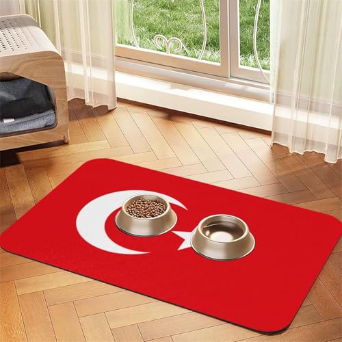Haustier-Futtermatte mit Flagge der Türkei, wasserdicht und rutschfest, für Hunde und Katzen, keine Flecken, schnell trocknend, Wasserspendermatte für Hunde Haustier-Futtermatte mit Flagge der Türkei, wasserdicht und rutschfest, für Hunde und Katzen, keine Flecken, schnell trocknend, Wasserspendermatte für Hunde von HMBGFW