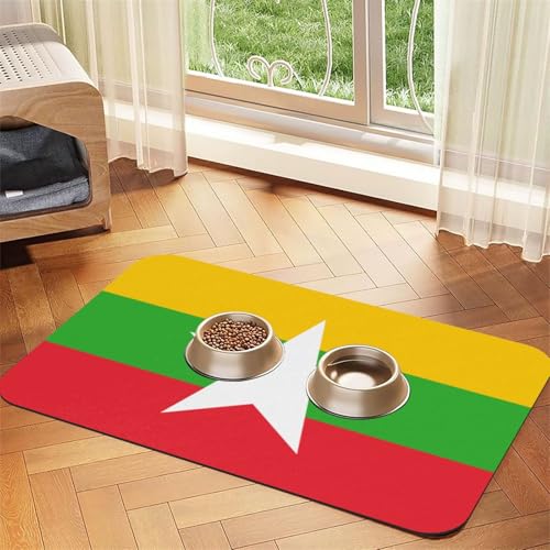 Haustier-Futtermatte mit Flagge von Myanmar, wasserdicht und rutschfest, für Hunde und Katzen, keine Flecken, schnell trocknend, Wasserspendermatte für Hunde Haustier-Futtermatte mit Flagge von Myanmar, wasserdicht und rutschfest, für Hunde und Katzen, keine Flecken, schnell trocknend, Wasserspendermatte für Hunde von HMBGFW