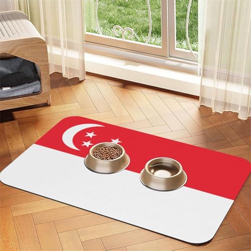 Haustier-Futtermatte mit Singapur-Flagge, wasserdicht und rutschfest, für Hunde und Katzen, keine Flecken, schnell trocknend, Wasserspendermatte für Hunde Haustier-Futtermatte mit Singapur-Flagge, wasserdicht und rutschfest, für Hunde und Katzen, keine Flecken, schnell trocknend, Wasserspendermatte für Hunde von HMBGFW