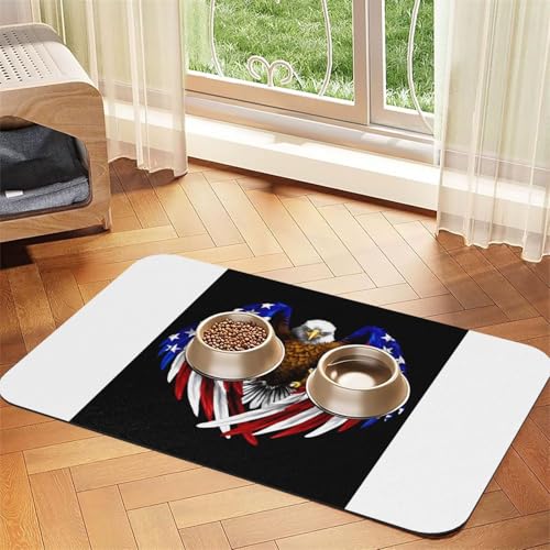 Haustier-Futtermatte mit USA-Flagge, Patriotischer Adler, wasserdicht und rutschfest, für Hunde und Katzen, keine Flecken, schnell trocknende Wasserspendermatte für Hunde Haustier-Futtermatte mit USA-Flagge, Patriotischer Adler, wasserdicht und rutschfest, für Hunde und Katzen, keine Flecken, schnell trocknende Wasserspendermatte für Hunde von HMBGFW
