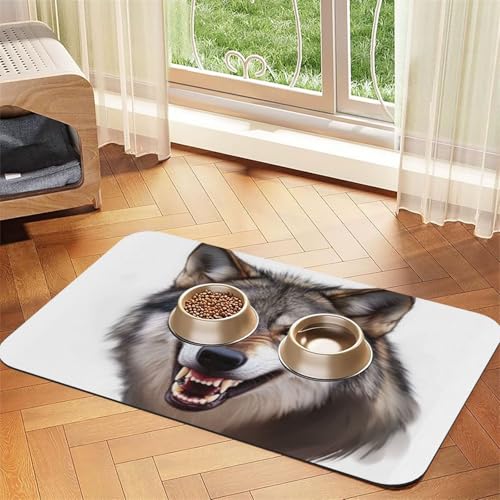 Haustier-Futtermatte mit Wolfskopf, wasserdicht und rutschfest, für Hunde und Katzen, keine Flecken, schnell trocknend, Wasserspendermatte für Hunde Haustier-Futtermatte mit Wolfskopf, wasserdicht und rutschfest, für Hunde und Katzen, keine Flecken, schnell trocknend, Wasserspendermatte für Hunde von HMBGFW