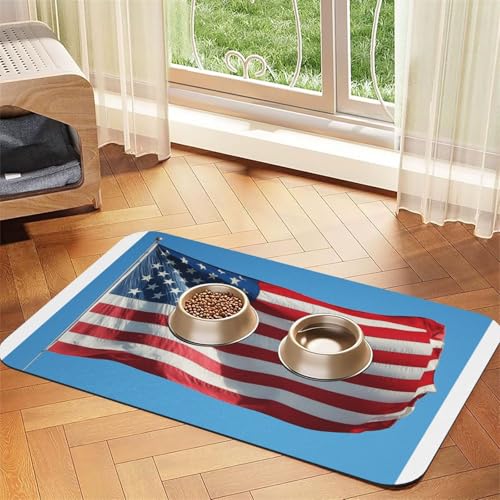 Haustier-Futtermatte mit amerikanischer Flagge in blauem Himmel, wasserdicht und rutschfest, für Hunde und Katzen, keine Flecken, schnell trocknende Wasserspendermatte für Hunde Haustier-Futtermatte mit amerikanischer Flagge in blauem Himmel, wasserdicht und rutschfest, für Hunde und Katzen, keine Flecken, schnell trocknende Wasserspendermatte für Hunde von HMBGFW