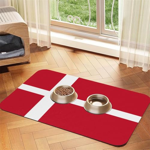 Haustier-Futtermatte mit dänischer Flagge, wasserdicht und rutschfest, für Hunde und Katzen, keine Flecken, schnell trocknend, Wasserspendermatte für Hunde Haustier-Futtermatte mit dänischer Flagge, wasserdicht und rutschfest, für Hunde und Katzen, keine Flecken, schnell trocknend, Wasserspendermatte für Hunde von HMBGFW
