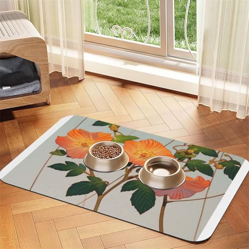 Haustier-Futtermatte mit detaillierten Blumen, wasserdicht und rutschfest, für Hunde und Katzen, keine Flecken, schnell trocknend, Wasserspendermatte für Hunde von HMBGFW