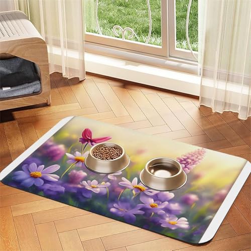 Haustier-Futtermatte mit schönen Blumen, wasserdicht und rutschfest, für Hunde und Katzen, keine Flecken, schnell trocknend, Wasserspendermatte für Hunde Haustier-Futtermatte mit schönen Blumen, wasserdicht und rutschfest, für Hunde und Katzen, keine Flecken, schnell trocknend, Wasserspendermatte für Hunde von HMBGFW
