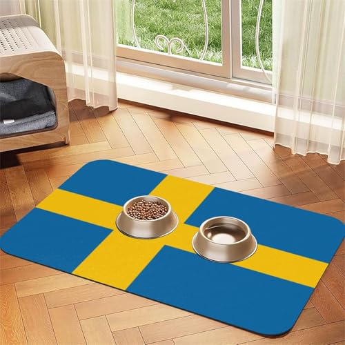Haustier-Futtermatte mit schwedischer Flagge, wasserdicht und rutschfest, für Hunde und Katzen, keine Flecken, schnell trocknend, Wasserspendermatte für Hunde Haustier-Futtermatte mit schwedischer Flagge, wasserdicht und rutschfest, für Hunde und Katzen, keine Flecken, schnell trocknend, Wasserspendermatte für Hunde von HMBGFW