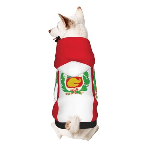 Hunde-Kapuzenpullover mit Flagge von Peru, weiche und atmungsaktive Haustierkleidung für kleine bis große Hunde, stilvolle und bequeme Hundekleidung von HMBGFW