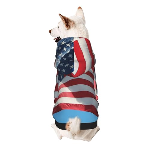 Hunde-Kapuzenpullover mit amerikanischer Flagge im blauen Himmel, weiche und atmungsaktive Haustierkleidung für kleine bis große Hunde, stilvolle und bequeme Hundekleidung von HMBGFW
