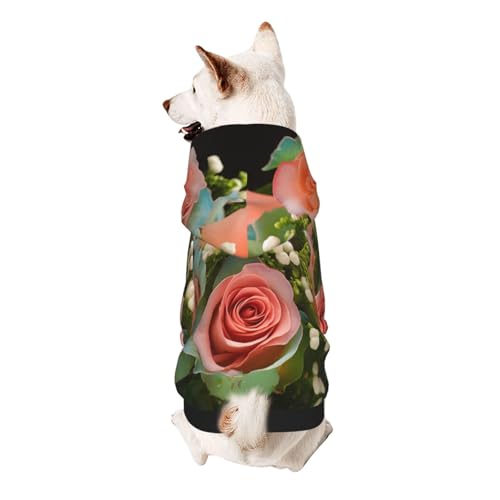 Hunde-Kapuzenpullover mit rosa Rosen, weiche und atmungsaktive Haustierkleidung für kleine bis große Hunde, stilvolle und bequeme Hundekleidung von HMBGFW