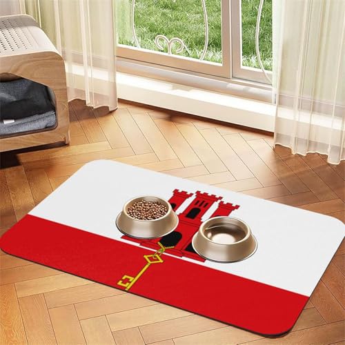 Hunde- und Katzenfuttermatte mit Flagge von Gibraltar, wasserdicht und rutschfest, keine Flecken, schnell trocknend, Wasserspendermatte für Hunde Hunde- und Katzenfuttermatte mit Flagge von Gibraltar, wasserdicht und rutschfest, keine Flecken, schnell trocknend, Wasserspendermatte für Hunde von HMBGFW