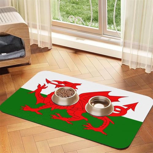 Hunde- und Katzenfuttermatte mit Flagge von Wales, wasserdicht und rutschfest, keine Flecken, schnell trocknend, Wasserspendermatte für Hunde Hunde- und Katzenfuttermatte mit Flagge von Wales, wasserdicht und rutschfest, keine Flecken, schnell trocknend, Wasserspendermatte für Hunde von HMBGFW