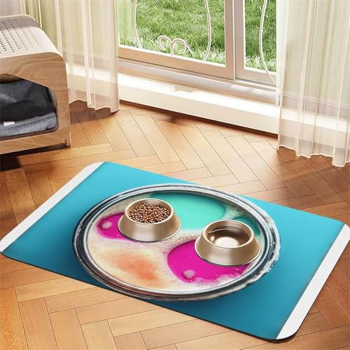 Schaumstoff-Boxen, wasserdichte und rutschfeste Futtermatte für Hunde und Katzen, keine Flecken, schnell trocknende Wasserspendermatte für Hunde, Blau und Lila Schaumstoff-Boxen, wasserdichte und rutschfeste Futtermatte für Hunde und Katzen, keine Flecken, schnell trocknende Wasserspendermatte für Hunde, Blau und Lila von HMBGFW