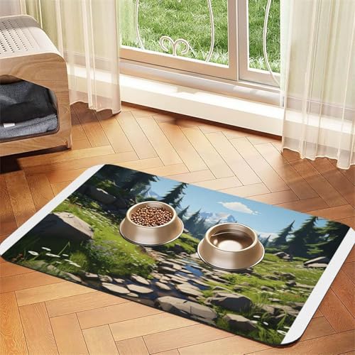 Schöne Landschaftslandschaft Haustier Futtermatte - Wasserdicht & rutschfest Hund und Katze Futtermatte - Keine Flecken, schnell trocknende Hundewasserspendermatte Schöne Landschaftslandschaft Haustier Futtermatte - Wasserdicht & rutschfest Hund und Katze Futtermatte - Keine Flecken, schnell trocknende Hundewasserspendermatte von HMBGFW
