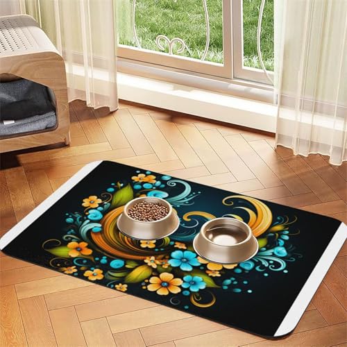 Schöne blühende Mandala-Haustier-Füttermatte, wasserdicht und rutschfest, für Hunde und Katzen, keine Flecken, schnell trocknend, Wasserspendermatte für Hunde Schöne blühende Mandala-Haustier-Füttermatte, wasserdicht und rutschfest, für Hunde und Katzen, keine Flecken, schnell trocknend, Wasserspendermatte für Hunde von HMBGFW