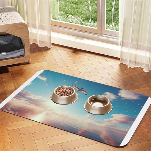 Sea and Blue Birds Haustier-Futtermatte, wasserdicht und rutschfest, für Hunde- und Katzenfutter, keine Flecken, schnell trocknend, Wasserspendermatte für Hunde von HMBGFW