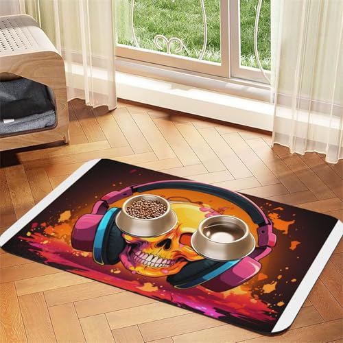Tier-Futtermatte mit Skelett-Motiv, wasserdicht und rutschfest, für Hunde und Katzen, keine Flecken, schnell trocknend, Wasserspendermatte für Hunde Tier-Futtermatte mit Skelett-Motiv, wasserdicht und rutschfest, für Hunde und Katzen, keine Flecken, schnell trocknend, Wasserspendermatte für Hunde von HMBGFW