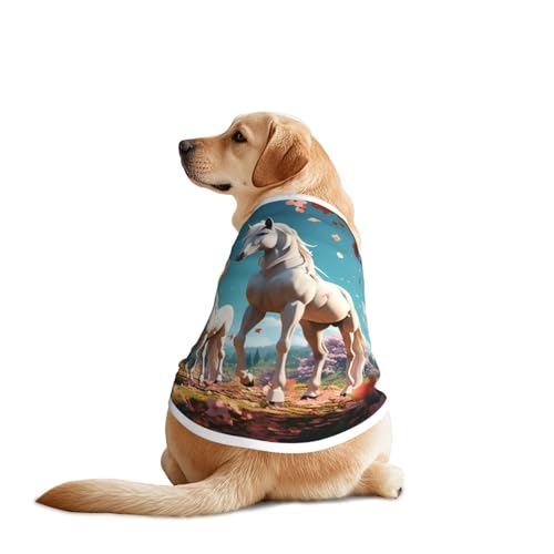 Weißer Hengst unter dem Pfirsichblütenbaum, Haustier-T-Shirts für Hunde, Hundekleidung für große und mittelgroße Hunde, bequeme Hunde-Shirts, perfekt für den täglichen Gebrauch Weißer Hengst unter dem Pfirsichblütenbaum, Haustier-T-Shirts für Hunde, Hundekleidung für große und mittelgroße Hunde, bequeme Hunde-Shirts, perfekt für den täglichen Gebrauch von HMBGFW