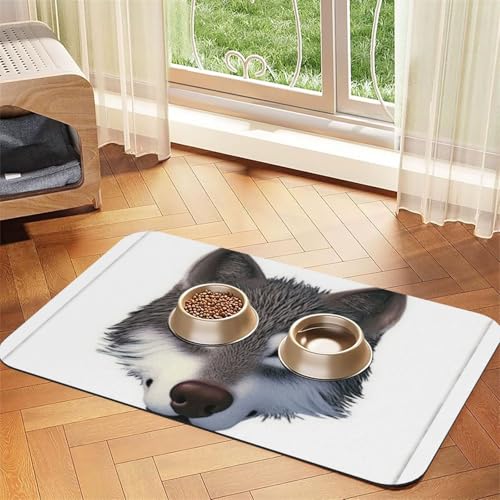Wolfskopf Haustier-Futtermatte, wasserdicht und rutschfest, für Hunde und Katzen, keine Flecken, schnell trocknend, Wasserspendermatte für Hunde Wolfskopf Haustier-Futtermatte, wasserdicht und rutschfest, für Hunde und Katzen, keine Flecken, schnell trocknend, Wasserspendermatte für Hunde von HMBGFW