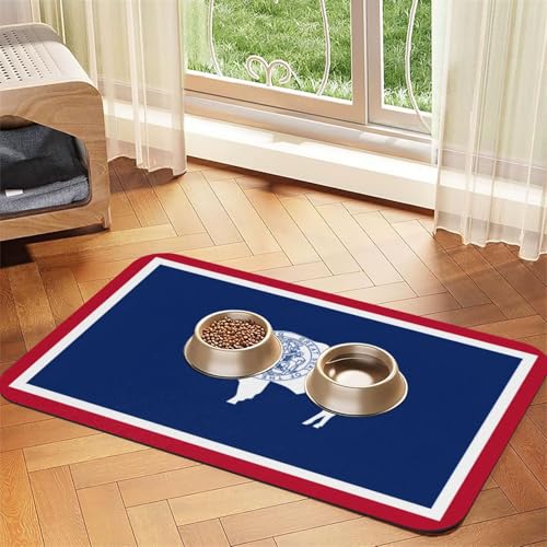 Wyoming Haustier-Futtermatte mit Staatsflagge, wasserdicht und rutschfest, für Hunde und Katzen, keine Flecken, schnell trocknende Wasserspendermatte für Hunde Wyoming Haustier-Futtermatte mit Staatsflagge, wasserdicht und rutschfest, für Hunde und Katzen, keine Flecken, schnell trocknende Wasserspendermatte für Hunde von HMBGFW