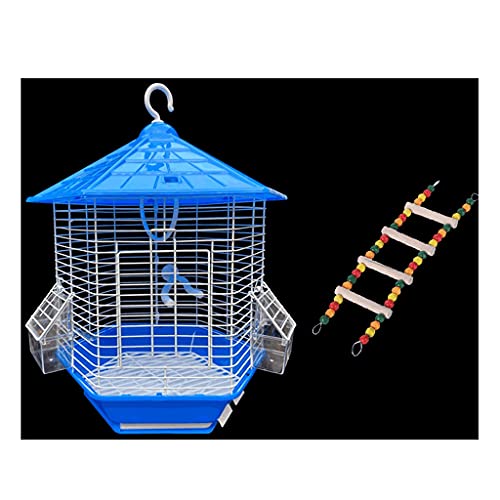 HMEI Dekorativer tragbarer Vogelkäfig mit Spielzeug, kleiner Flugkäfig mit Rollständer und herausnehmbarer Bodenwanne für kleine Vögel, Blau (Farbe : Set B) von HMEI