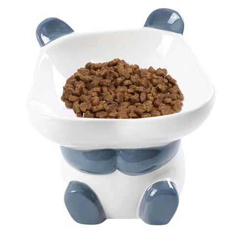 HMLTD Erhöhter Napf für Kätzchen, geneigte Futternäpfe für Katzen - Gekippter Keramik-Katzenfutterspender in Panda-Form - Niedlicher Hundefutternapf zur Verhinderung von übermäßigem Fressen und von HMLTD
