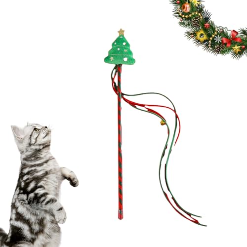 HMLTD Katzen-Teaser-Stick,Tragbares Stabspielzeug für Katzen - Tragbares Weihnachts-Katzenspielzeug, Katzenfänger, Teaser-Stick zum Beißen, Kauen und Spielen von HMLTD