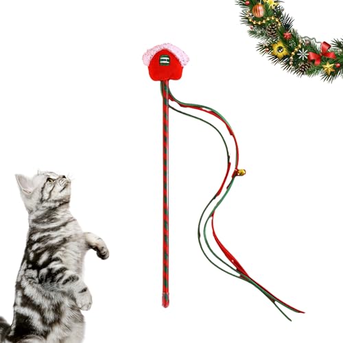 HMLTD Katzenstab Interaktives Katzenspielzeug | Zauberstab Teaser für Katzen,Tragbares Weihnachts-Katzenspielzeug, Katzenfänger, Teaser-Stick zum Beißen, Kauen und Spielen von HMLTD