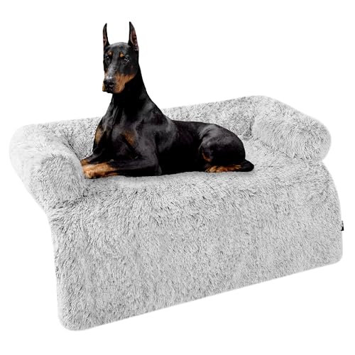 HMTOPE Hundebett, Anti-Bewuchs Hundedecke, Hundesofa, Sofaschutz, Waschbar und rutschfest Hundekissen für Grosse Hunde, Größe XL, 122 x 95 x 18 cm, Hellgrau von HMTOPE