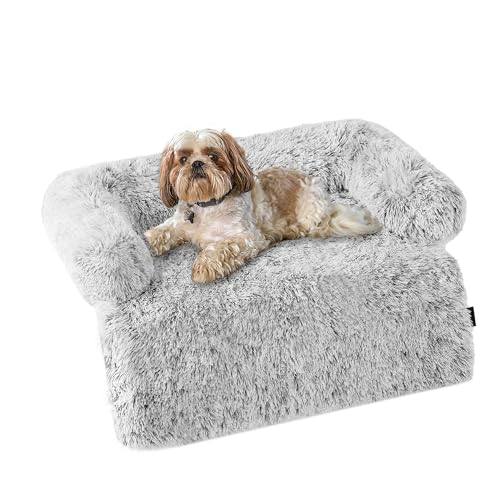 HMTOPE Hundebett, Anti-Bewuchs Hundedecke, Hundesofa, Sofaschutz, Waschbar und rutschfest Hundekissen für Kleine Hunde, Größe M, 80 x 75 x 16 cm, Hellgrau von HMTOPE