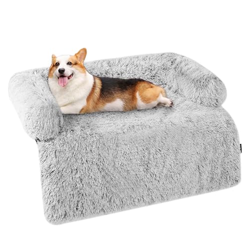 HMTOPE Hundebett, Anti-Bewuchs Hundedecke, Hundesofa, Sofaschutz, Waschbar und rutschfest Hundekissen für Mittelgroße Hunde, Größe L, 95 x 85 x 16 cm, Hellgrau von HMTOPE