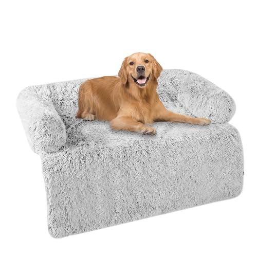 HMTOPE Hundebett, Anti-Bewuchs Hundedecke, Hundesofa, Sofaschutz, Waschbar und rutschfest Hundekissen für Mittelgroße und Grosse Hunde, Größe XL, 110 x 95 x 18 cm, Hellgrau von HMTOPE