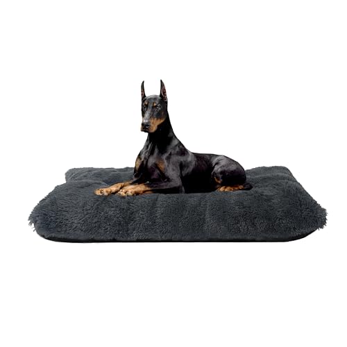 HMTOPE Hundebett, Flauschige Hundematten, Länger Plüsch Hundekissen, Waschbar, rutschfeste Unterseite, 122 cm für Mittelgroße und Grosse Hunde, Dunkelgrau von HMTOPE
